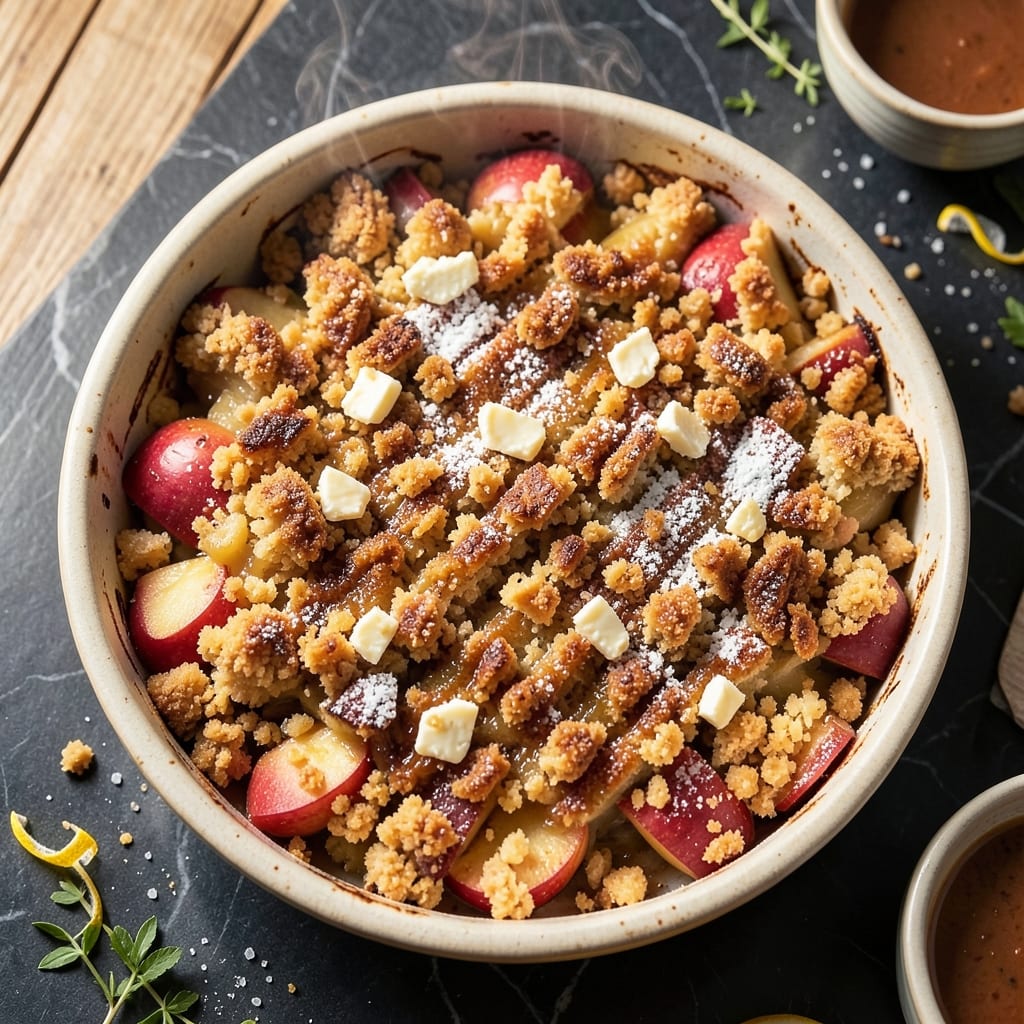 Apple Cobbler Crumble Topping Recipe: Buttery Streusel Shards Over Warm Spiced Apples